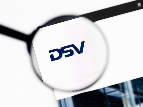 Milan, Italy 2026, 20 Apr Closeup of DSV website on a laptop screen. DSV logo under a magnifying glass.