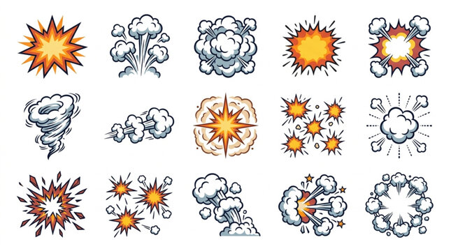 Collection of comic book explosion and smoke effects.