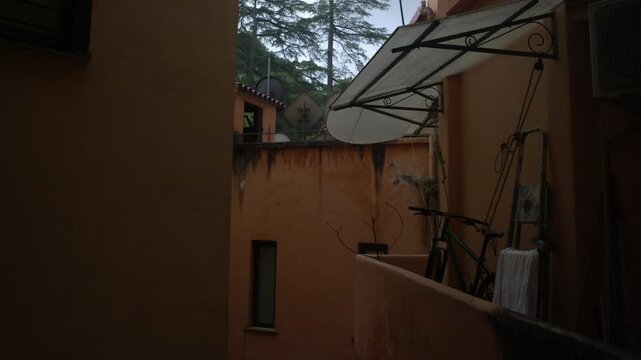 Quiet Residential Courtyard and Balcony in Rome Italy Summer Shot with Cinema Camera