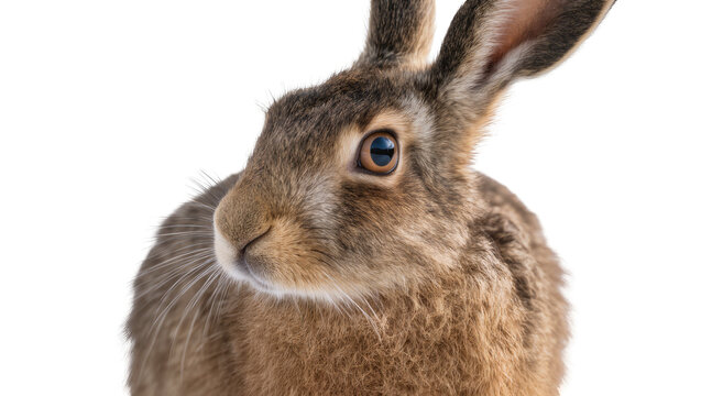Brown hare close-up portrait with detailed fur and whiskers