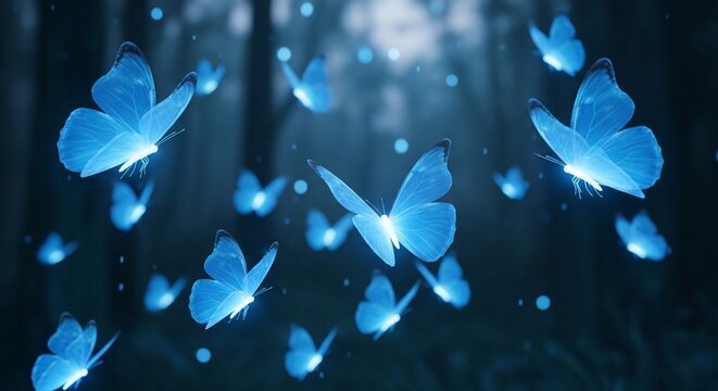 妖精の粉が舞う、幻想的な夜の森