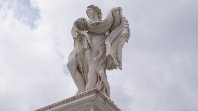Detailed Marble Angel Sculpture by Bernini on Bridge of Angels Rome Italy Shot with Cinema Camera