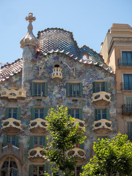 Facade of Casa Batllo Modernist Building by Antoni Gaudi in Barcelona