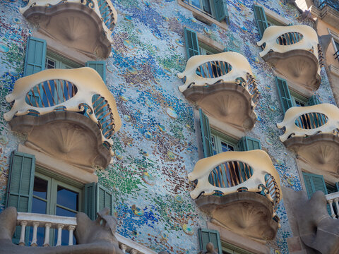 Facade of Casa Batllo Modernist Building by Antoni Gaudi in Barcelona