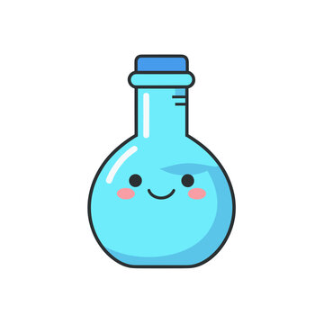 Cute Cartoon Science Flask Icon with Smiling Face, Isolated Vector Illustration for Education and Chemistry Themes