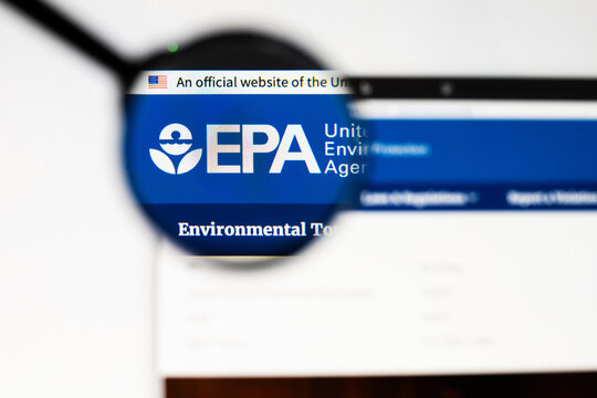 Milan, Italy 2026, 20 Apr Closeup of EPA Environmental Protection Agency EPA website on a laptop screen. EPA Environmental Protection Agency EPA logo under a magnifying glass.