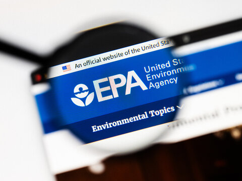 Milan, Italy 2026, 20 Apr Closeup of EPA Environmental Protection Agency EPA website on a laptop screen. EPA Environmental Protection Agency EPA logo under a magnifying glass.