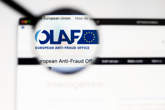 Milan, Italy 2026, 20 Apr Closeup of European Anti-Fraud Office OLAF website on a laptop screen. European Anti-Fraud Office OLAF logo under a magnifying glass.
