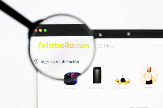 Milan, Italy 2026, 20 Apr Closeup of Falabella website on a laptop screen. Falabella logo under a magnifying glass.