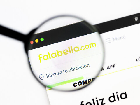 Milan, Italy 2026, 20 Apr Closeup of Falabella website on a laptop screen. Falabella logo under a magnifying glass.