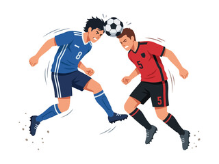 Obraz premium Flat vector soccer duel two players heading the ball.