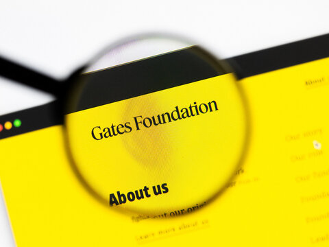 Milan, Italy 2026, 20 Apr Closeup of Gates Foundation website on a laptop screen. Gates Foundation logo under a magnifying glass.