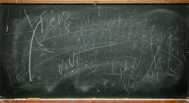 Blackboard with white chalk writing.