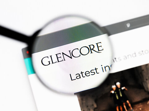 Milan, Italy 2026, 20 Apr Closeup of Glencore International website on a laptop screen. Glencore International logo under a magnifying glass.