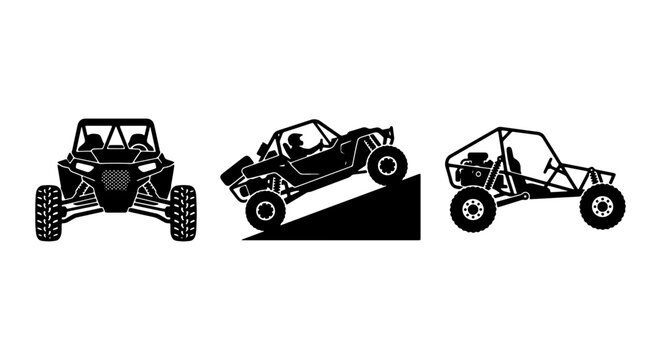 Off-road Buggy Vector Icons, All-Terrain Vehicle Silhouettes, Extreme Sports Vehicle Graphics, Side-by-Side UTV Illustrations