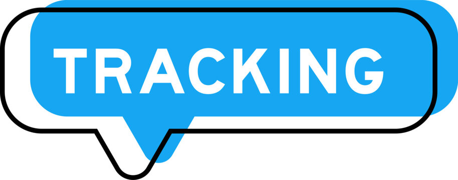 Speech banner and blue shade with word tracking on white background