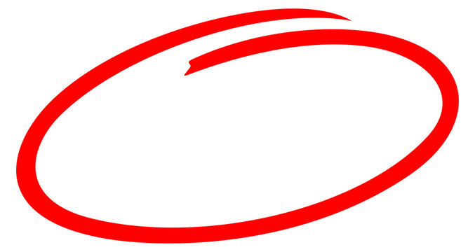 Hand drawn PNG red circle marker isolated on transparent background for text highlight and correction emphasis. PNG circle marker can be used for exam paper, mistake, highlight, correction etc place