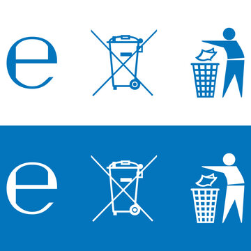 European Conformity E-Mark WEEE Disposal and Litter Bin Compliance Icons Set for Product Regulatory Labeling