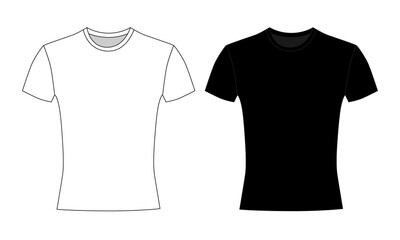 Fototapeta premium black t shirt. white t shirt. A collection of illustrations of white and black short-sleeve T-shirts. T-shirt, vector icon. A sketch of a T-shirt in a 90s style. 