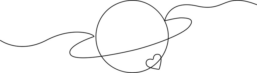Continuous line drawing Minimalist planet, ring system, heart symbol, abstract line art, vector illustration © ANJALI