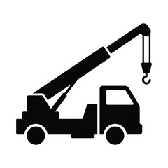 Crane truck with extended boom and hook for lifting heavy loads. © MST MOZIDA
