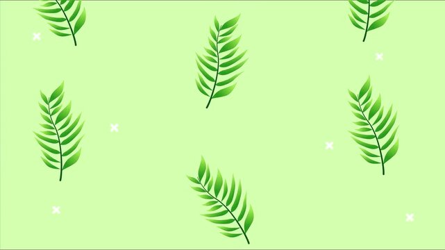 Branch with green leaves animation waving gently on a warm pastel background symbolizing growth and nature freshness.