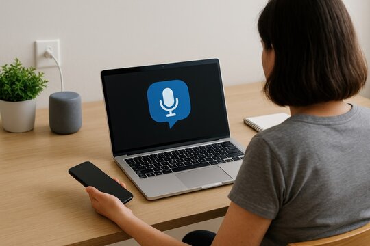 Voice assistant technology on laptop.