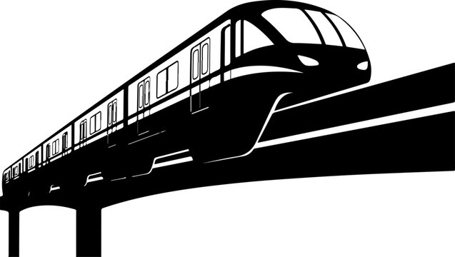 Monorail, train, transportation, vector, black, silhouette, rail, track