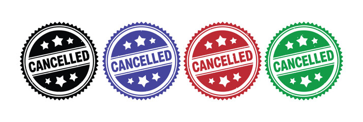 Fototapeta premium Cancelled Stamp Icons in Four Colors with Distressed Rubber Seal Effects, Business Status Indicators, Approval and Rejection Marks, and Vector Illustration Design Elements.