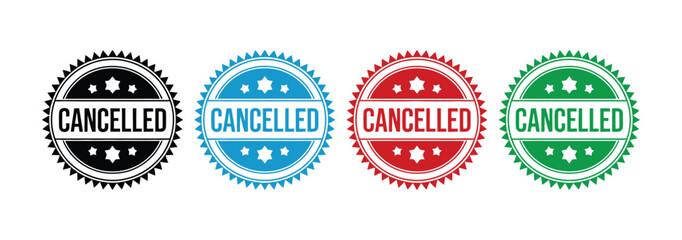 Obraz premium Cancelled Stamp Icons in Four Colors featuring Bold Rubber Stamp Marks, Business Approval Symbols, Rejection Labels, and Grunge Vector Design Elements for Office Use.