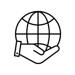 Obraz premium Hand palm offer globe earth features black vector icon. It highlights charity holding gesture.