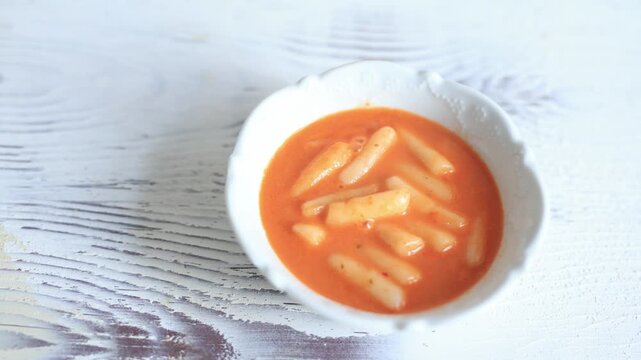 traditional Korean tteokbokki spicy rice cakes with gochujang sauce