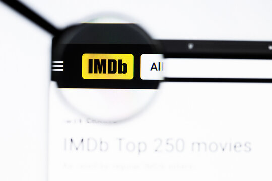 Milan, Italy 2026, 20 Apr Closeup of IMDB website on a laptop screen. IMDB logo under a magnifying glass.