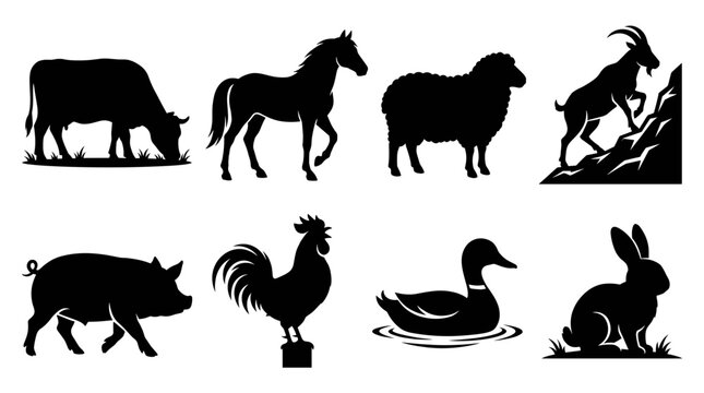 Farm Animal Silhouettes Vector Illustration