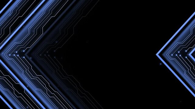 Abstract background with angular golden circuit-like chevrons pointing right animation