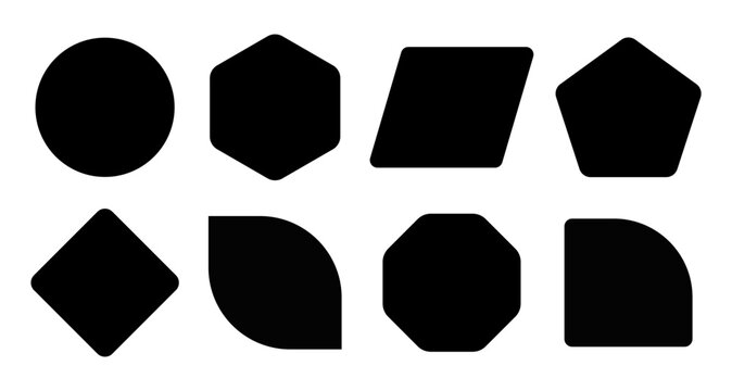 Abstract geometric shapes collection. Vector set with rounded circle hexagon pentagon diamond octagon square icon pack