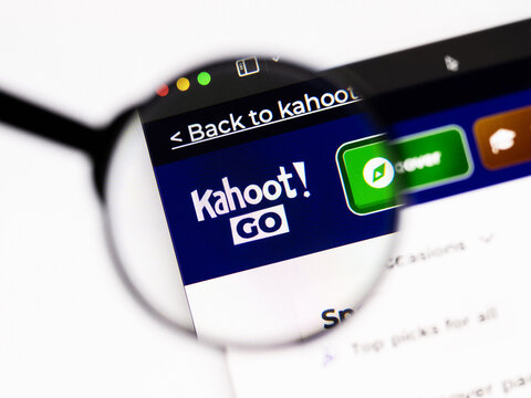 Milan, Italy 2026, 20 Apr Closeup of kahoot website on a laptop screen. kahoot logo under a magnifying glass.