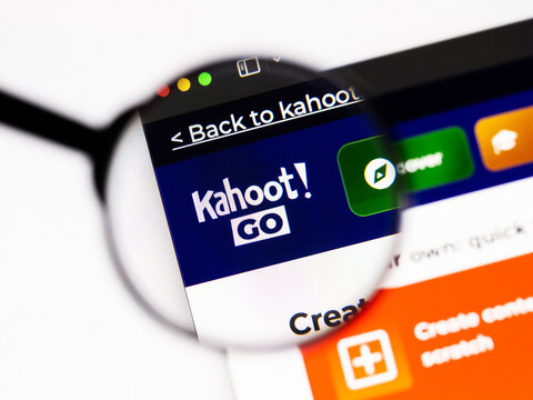 Milan, Italy 2026, 20 Apr Closeup of kahoot website on a laptop screen. kahoot logo under a magnifying glass.