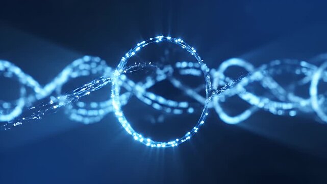 Abstract representation of a DNA helix made of glowing blue particles.