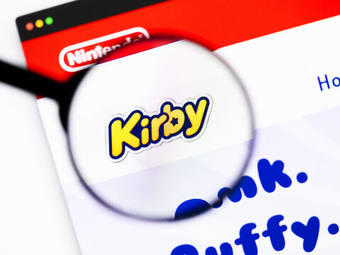 Milan, Italy 2026, 20 Apr Closeup of Kirby website on a laptop screen. Kirby logo under a magnifying glass.