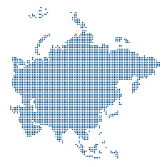 Obraz premium Asia and Russia Dotted Map, Abstract Dot Pattern Geographic Map of Asian Continent and Russia Vector Illustration