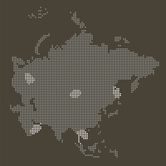 Obraz premium Asia and Russia Dotted Map with Highlighted Locations on Dark Background, Abstract Digital Network and Data Visualization Concept