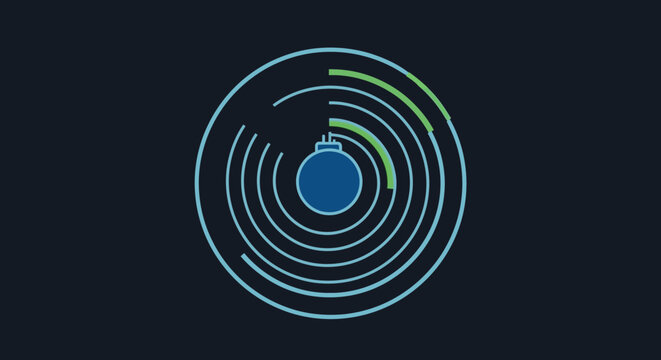 Abstract Radar Screen with Bomb Icon and Progress Bars