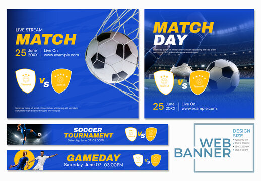 Football Tournament Match Social Media Banner and Post Template Layout Set