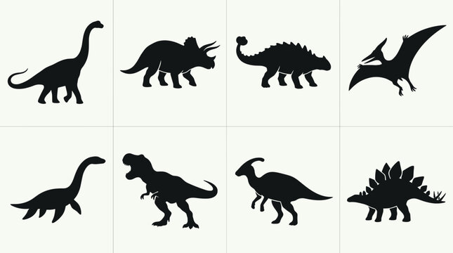Silhouette of Various Dinosaurs Vector Illustration