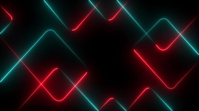 Abstract Neon Red and Cyan Geometric Lines on Black Background bright color