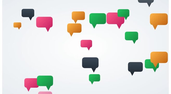 Floating colorful speech bubbles background, social media communication concept animation