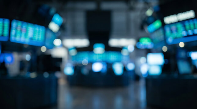 Soft Blurred Fintech Trading Floor Background With Financial Technology Atmosphere