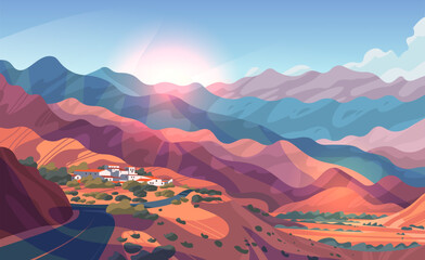 Northwest Argentina mountains sunrise colorful landscape village hills vibrant sky scenic nature travel destination web banner