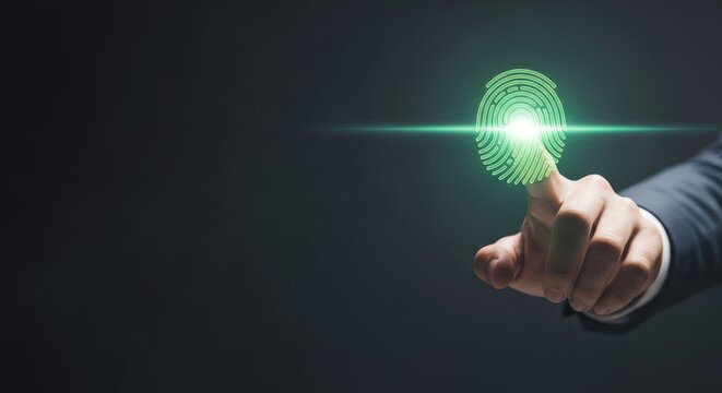 Fingerprint scan glowing digital authentication touch